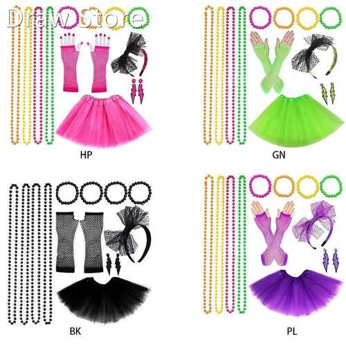 Women 80s Fancy Dress Accessories Retro Party Costume Set A