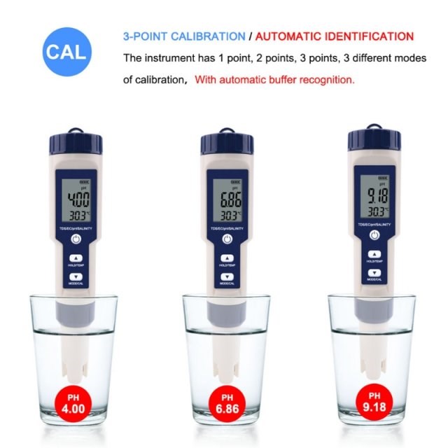Digital pH Meter Waterproof High Accuracy Tester Pen 5 in 1