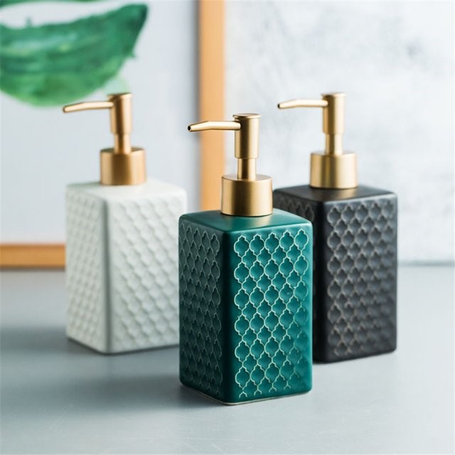 Simplicity Grid Pattern Ceramic Soap Dispenser Shower Gel Sh