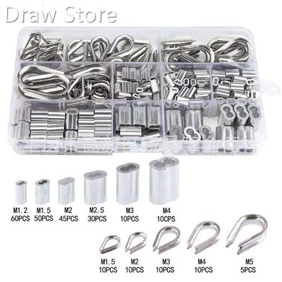 250Pcs 304 Stainless Steel Wire Rope Cable Thimbles Combo an