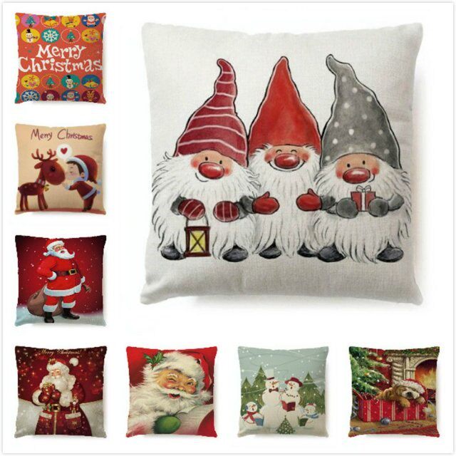 Christmas Pillow Case Santa Cotton Linen Sofa Car Throw Cush图片