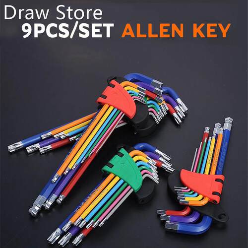 9Pcs 1.5mm-10mm CR-V Steel Hex & Torx Key Set Allen Wren
