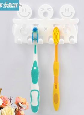 Smiling Face Cartoon Wall Sucker Toothbrush Rack Holder Plas