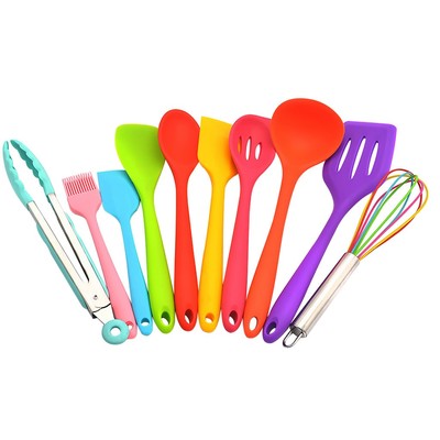 10Pcs Silicone Spatulas Set Heat Resistant Tongs Multi-color