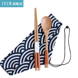 Wooden Spoon Chopsticks Set Vintage Japanese Style Wooden Fl