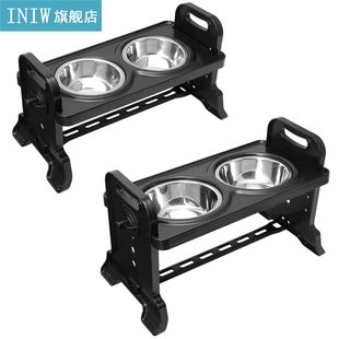 Anti-Slip Elevated Double Dog Bowl Adjustable Height Pet Fee
