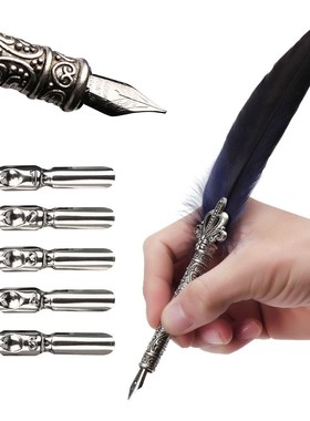 1 Set Feather Dip Fountain Pen Chancery Quill Turkey Oblique