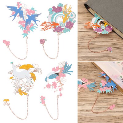 Chinese Style Retro Design Metal Bookmark Tasseled Hollowed