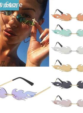 Fashion Fire Bat Shape Sunglasses UV400 Rimless Retro Trendi