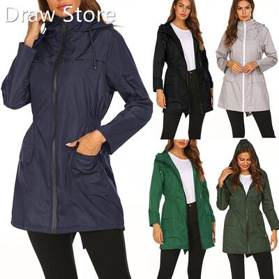 Women's Long Hooded Raincoat Poncho Waterproof Impermeab
