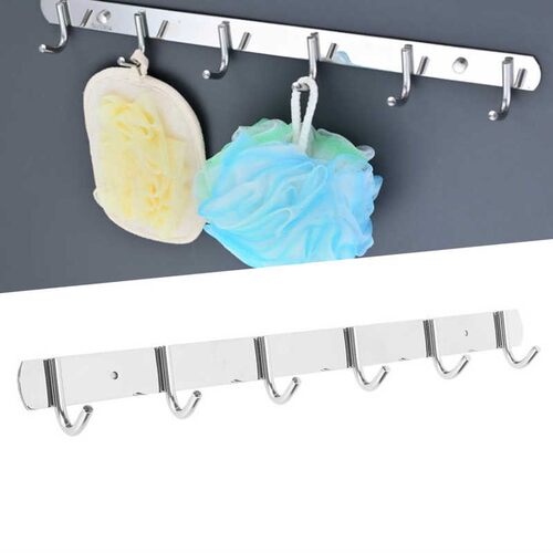Stainless Steel Towel Hook Storage Rack Hanger with 6 Hooks