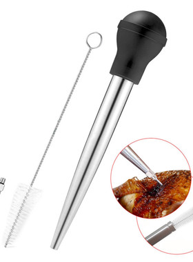 1 Set Turkey Baster Set with Silicone Bulb Stainless Steel S