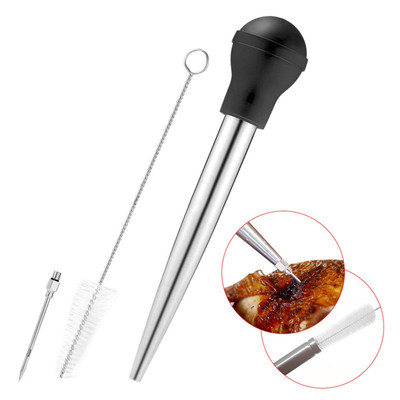 1 Set Turkey Baster Set with Silicone Bulb Stainless Steel S