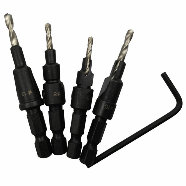 4pcs Twist HSS Countersink Drill Bits Set 6# 8# 10# 12# Hole
