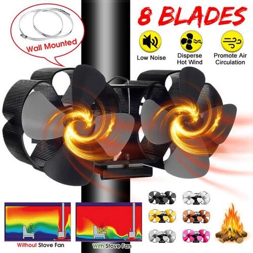 Dual Head Stove Fan 8 Blades Heat Powered Fireplace Fan Log