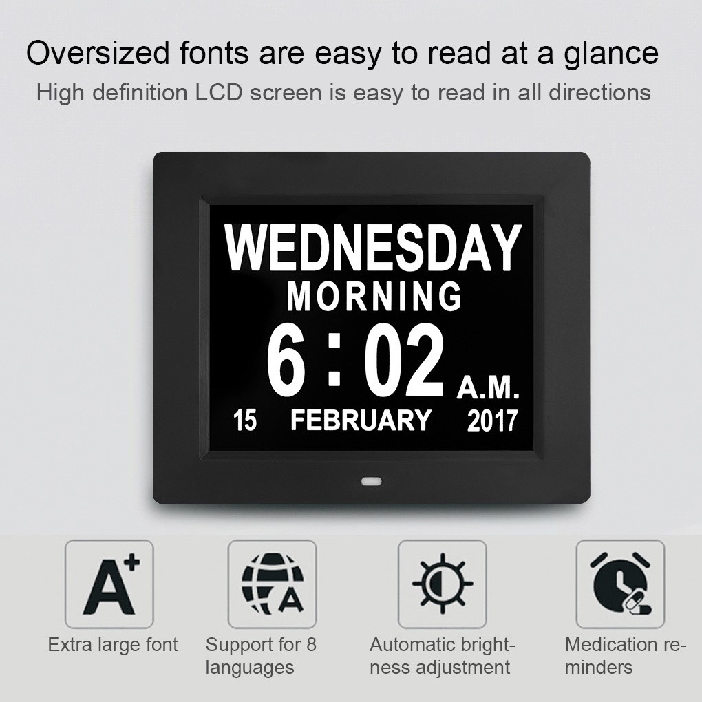 8-Inch LCD Screen Digital Clock Large Font Take Medicine Mea