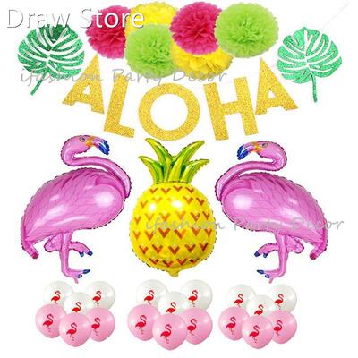 Pink Flamingo&Pineapple Party Balloons Aloha Banner Tiss