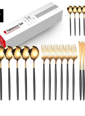 24pcs Gold Dinnerware Set Mirror Stainless Steel Full Tablew