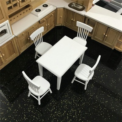 5pcs Miniature Dining Table Chair Wooden Furniture Set 适用