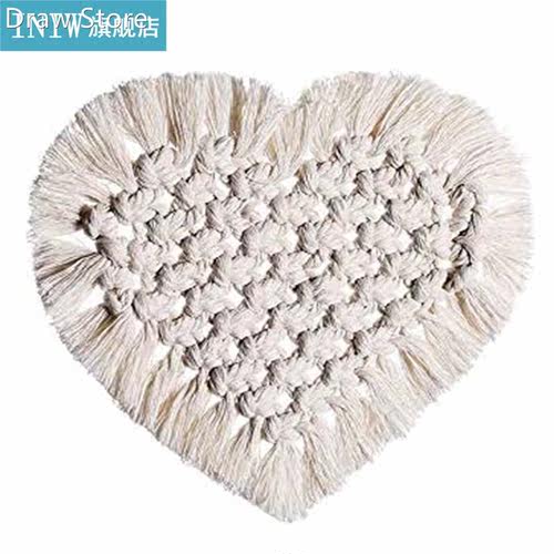 2pcs Heart Shaped Coasters For Drinks Cotton Rope Macrame Wo