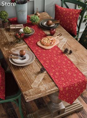 Gold stamping table runner luxury linen place mat green red