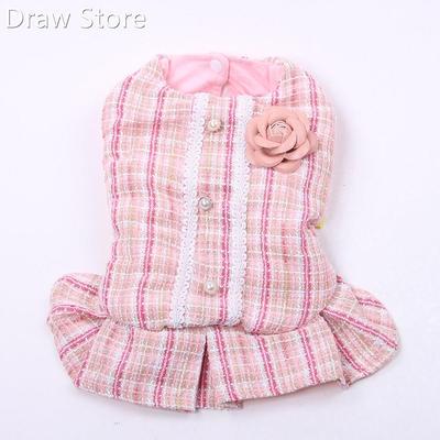 Princess Dog Cat Dress Hoodie Plaid Rose Design Pet Puppy S