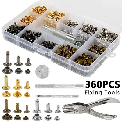 360pcs Leather Double Cap Rivets Tubular Metal Studs Fixing