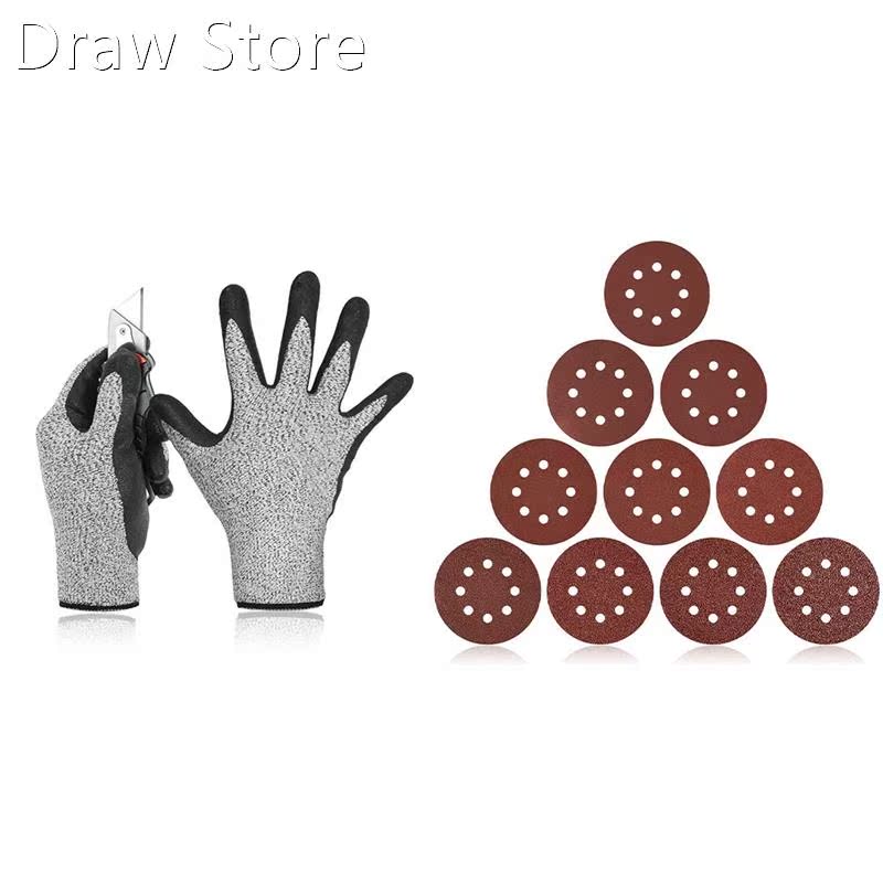 1 Pair Level 5 Cut Resistant Gloves with 160PCS Sanding Disc