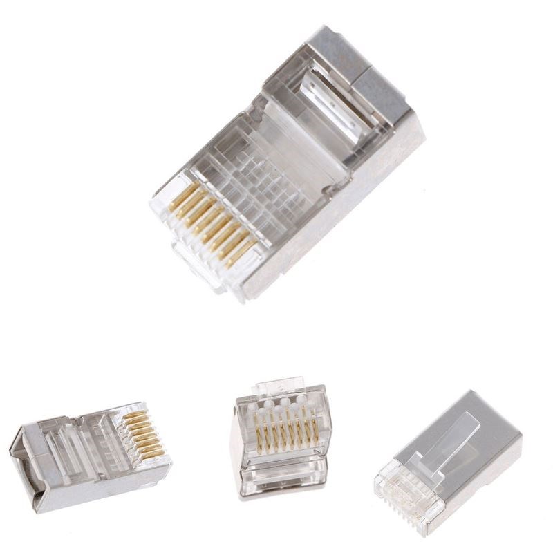 100Pcs Cat6 8-Pin RJ45 8P8C Shielded Stranded Crimp Modular