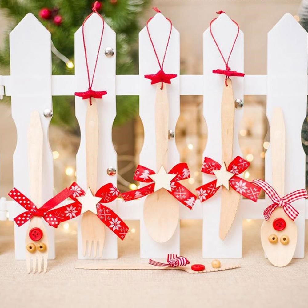 6pcs wooden spoon 适用于k bowknot star xmas tree hanging orn