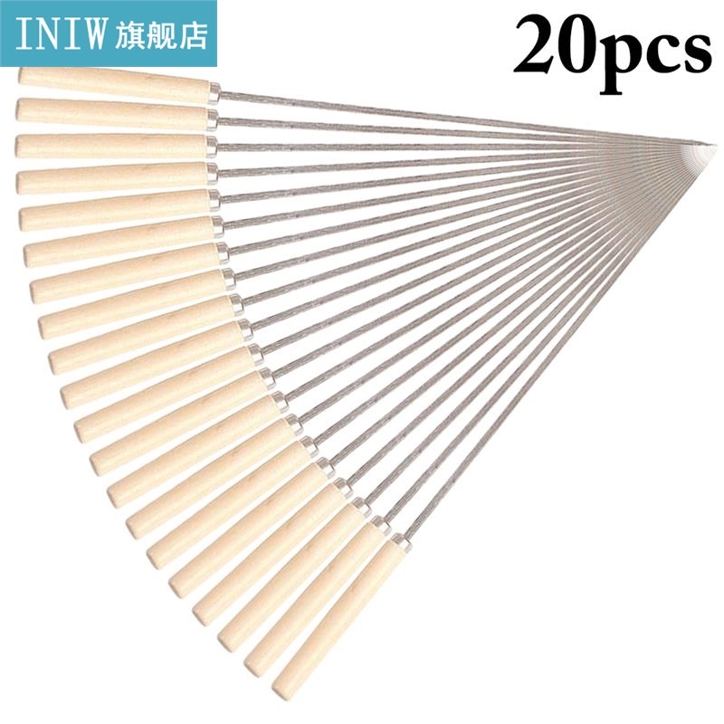 20Pcs/Set Barbecue Skewer Wooden Handle Stainless St