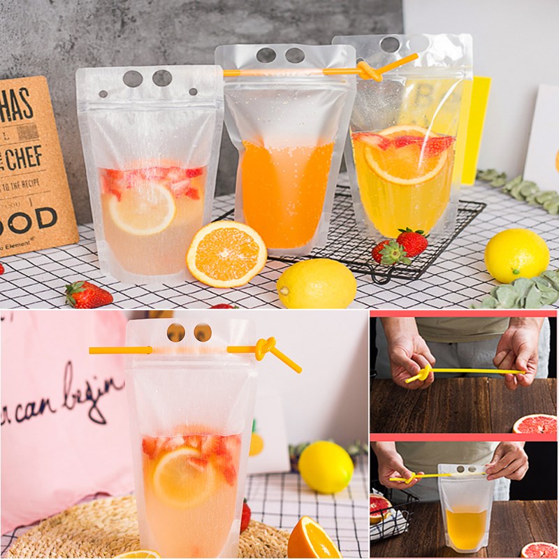 100pcs Transparent Stand Up Spout Beverage Bags Plastic Spou