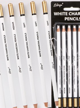 White Charcoal Pencils Drawing Set, 6 Pcs Smooth Soft &