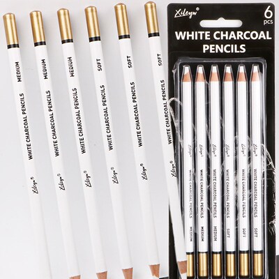 White Charcoal Pencils Drawing Set, 6 Pcs Smooth Soft &