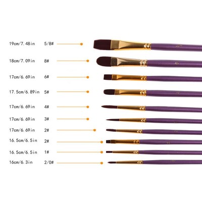 10Pcs Artist Paint Brush Set Nylon Hair Watercolor Acrylic O