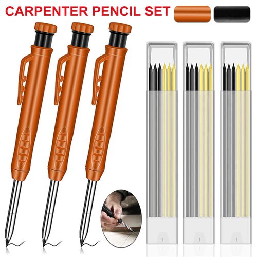 3 pcs Solid Carpenter Pencil with 18 pcs Refill Leads Markin