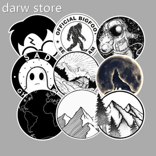 50PCS Black and Wite Cool DIY Chom1uoter pStickers waterprof
