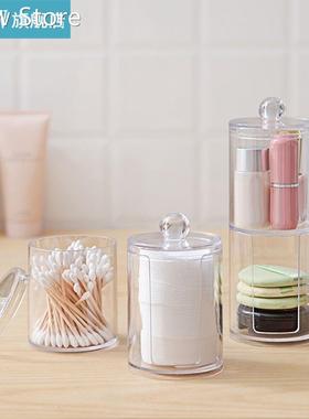 2 Pieces Makeup Box Organizer Clear Stand Round Cotton Swab