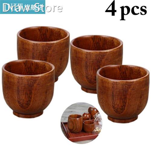 4Pcs Antiseptic Wooden Cup Set Simple Lightweight Japanese S