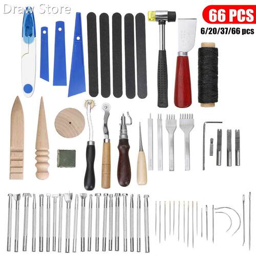 66pcs Professional Leather Craft Tools Kit Hand Sewing Stitc