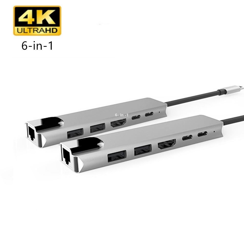 6 Ports USB C HUB to HDMI-compatible Rj45 Lan USB 3.0 Adapte