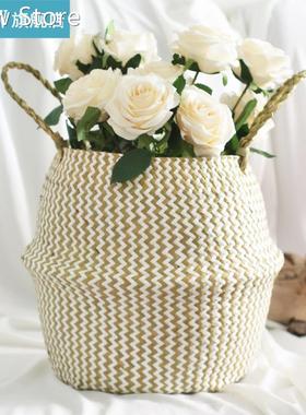 Foldable Storage Basket Seagrass Belly Basket Handles Laundr