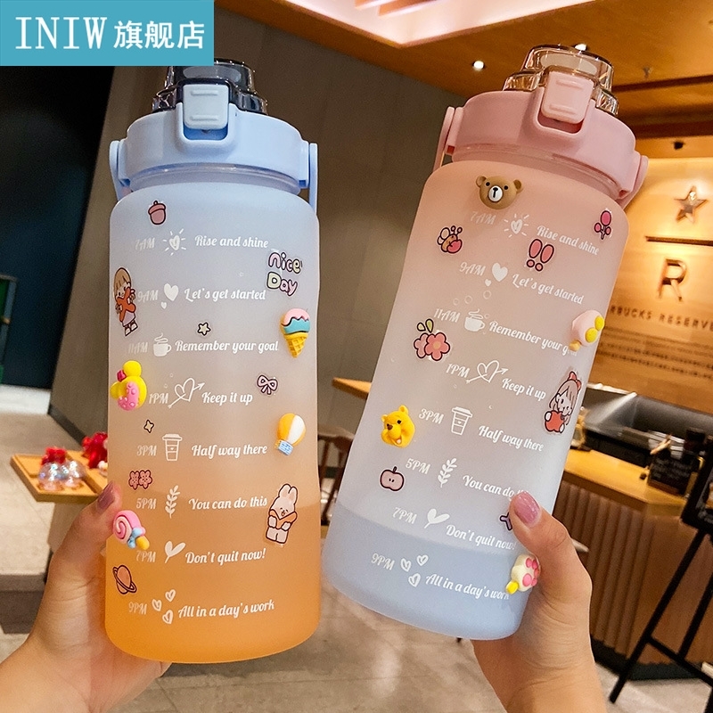 2000ml Sports Water Bottle Fitness Graduated Straw Cup Porta