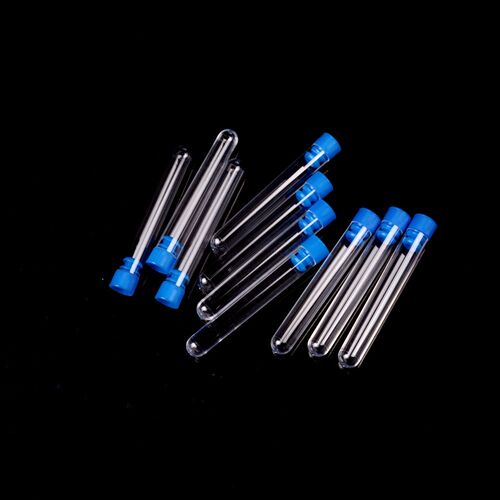 10pcs   Plastic Test Tubes Rimless  With Push Caps Lab Clear