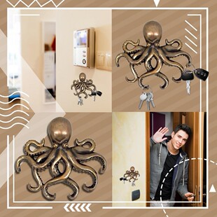 Keychain Hook Realistic Decorative Iron Octopus Wall Key Rin