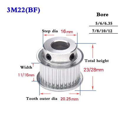 1Pcs 3M22T Synchronous Wheel Aluminum Alloy Timing Belt Pull