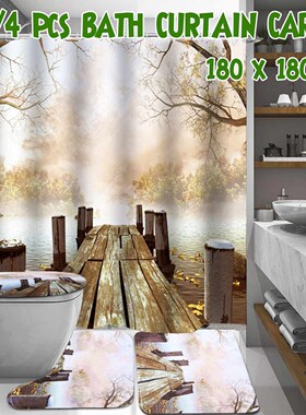 Wooden Bridge Printing Shower Curtain Set Waterproof Polyest