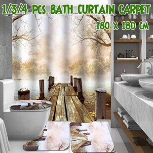 Wooden Bridge Printing Shower Curtain Set Waterproof Polyest