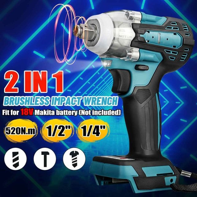2 in1 520N.m Brushless Cordless Electric Impact Wrench Recha
