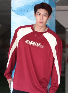 吾辈复古拼接运动休闲速干拼色长袖T恤健身出街训练美式宽松男女